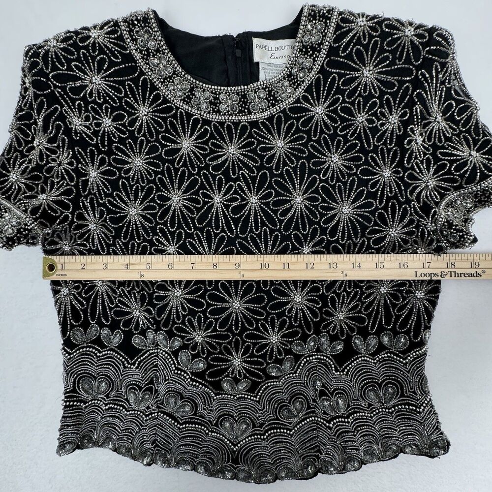 Vintage Papell Boutique Evening Blouse PL Black‎ Mother of the Bride Beaded Glam - Picture 10 of 14